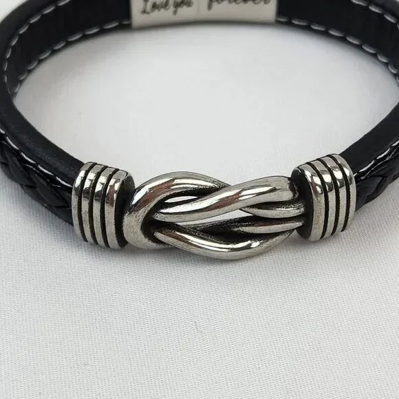 🔸️NIB Black "To My Man" Braided Leather Infinity Knot Cuff Bracelet 7.8" - Picture 8 of 11